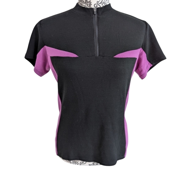 Ibex Giro Cycling Jersey Merino Wool Black Purple Short Sleeves Women's Large - Picture 2 of 10